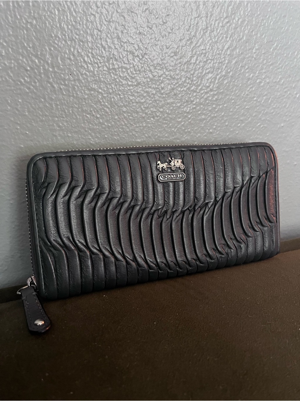 Coach Madison gray gathered Leather Zip Wallet